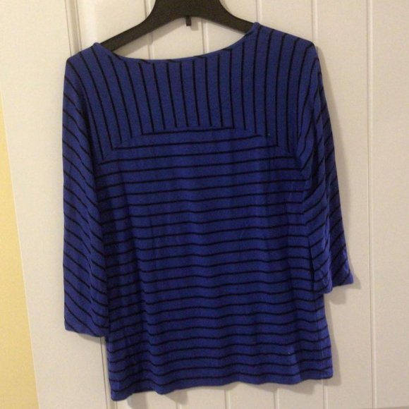 Dana Buchman 3/4 sleeve royal blue and black striped knit top, Size S - Picture 3 of 3